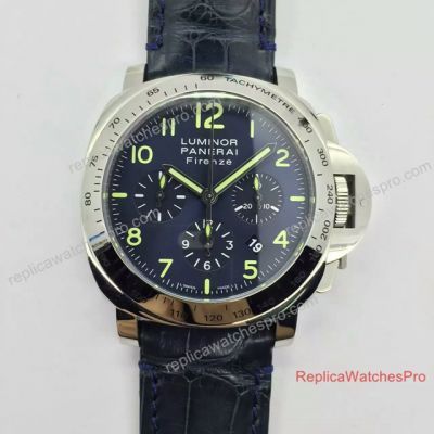 Replica Panerai Luminor Daylight Watch Blue Chronograph Leather Band 44mm